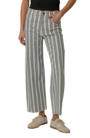 Kut from the Kloth Gwen Stripe Raw Hem High Waist Ankle Wide Leg Jeans in Navy /Ivory at Nordstrom, Size 14 P