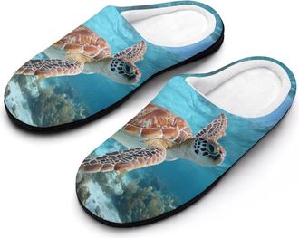 Generic Sea Turtle Swimming Funny Mens Cotton Slippers Soft Non-Slip Rubber Sole House Slipper Indoor Outdoor