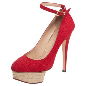 Charlotte Olympia Red Canvas Dolly Platform Pumps