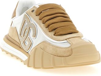Dolce & Gabbana Womens Beige Calfskin Athletic Sneakers