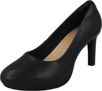 Clarks Ladies Slip On Platform Heeled Court Shoes Ambyr Joy - Navy Leather - UK Size 6E - EU Size 39.5 - US Size 8.5W