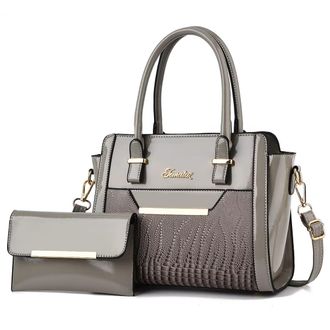 Generic Women Alligator Pattern PU Leather Tote Handbag Set, Waterproof Saffiano Shoulder Bag with Zipper Closure, 2-Piece Fashion Set (Grey)