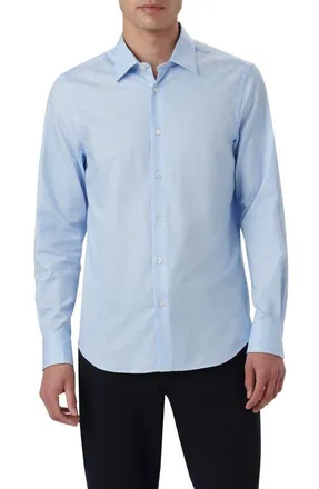 Bugatchi Julian Shaped Fit Print Button-Up Shirt in Air-Blue at Nordstrom, Size X-Large