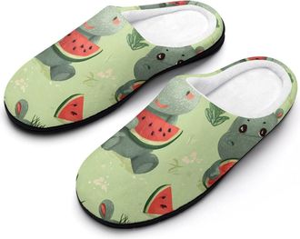 Generic Hippo Watermelon Hippopotamus Slippers Men Winter Warm Cotton Anti-Slip Indoor Slip-Ons House Shoes