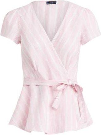 Ralph Lauren Pink & White Striped Linen Wrap Top Size S