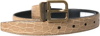 Dolce & Gabbana Beige Exotic Leather Gold Metal Buckle Mens Belt