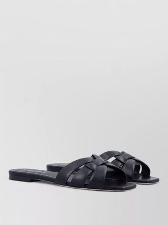 Saint Laurent leather flat sandals interwoven straps