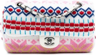 Chanel Borsa a spalla media in cashmere multicolore con battente 2015-2016 - Bianco