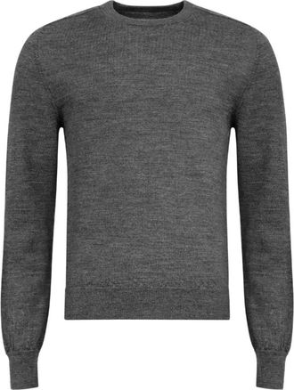 Maison Margiela Round-neck Knitwear, male, Gray, XL, Grey Wool Elbow Patch Jumper