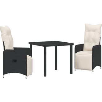 vidaXL Conjunto De Comedor De Jard&iacute;n Con Coj&iacute;n 3 Pcs Negro Polirat&aacute;n Vidaxl