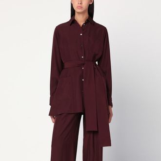 Loewe Bordeaux silk blouse with belt