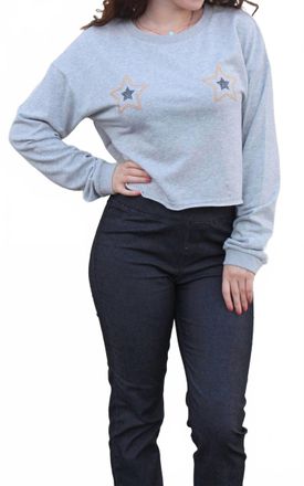 Honey Punch Jeweled Star Cropped Long Sleeve Top In Heather Gray