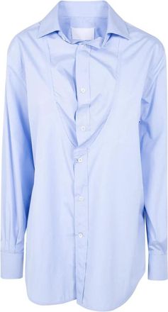 Maison Margiela Gedrapeerd Poplin Shirt - Dames - Overhemden - Blauw - M - Katoen - Overhemden
