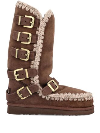 Mou crochet-trimmed buckle boots - Brown