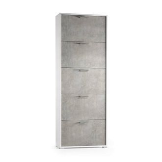 Dmora Zapatero Margherita, Mueble De Entrada Polivalente Con 5 Puertas Abatibles, Zapatero Moderno, 100% Made In Italy, Cm 67x18h184, Cemento Y Blanco, Con 