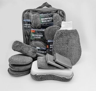OEM Kit De Limpieza Para Coche, Incluye Cepillo Para Neum&aacute;ticos (11 Piezas), Almohadillas De Pulido, Esponja, Pa&ntilde;os Multiusos Y Cepillo Interior Suave (gr