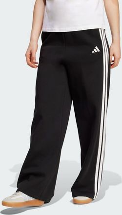 adidas Pantaloni ampi neri in pile con 3 strisce-Nero