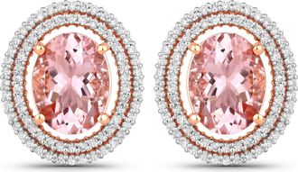 Diana M. Jewels Pink Morganite Oval 9x7mm - 2Pcs + White Diamond F/C Round 0.90mm( I1-I2/I color ) - 148Pcs ( J Back ) ( White Pen Rhodium ) ( Push Post )