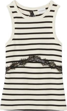 Claudie Pierlot Gestreepte tanktop met kanten band - Beige
