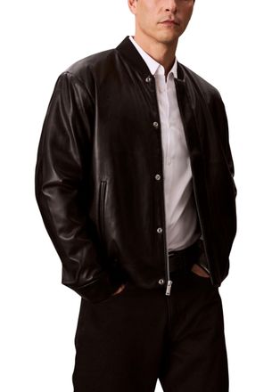 Calvin Klein Jeans Mens Leather Jacket Zip - Dark Grey - Size X-Large