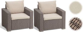 Keter California Set 2 Poltrone in Rattan, Set di 2 Divanetti con Cuscino Incluso Color Cappuccino