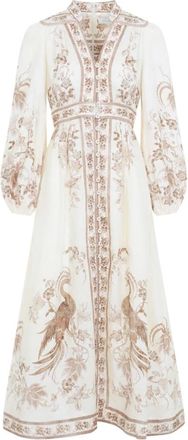 Zimmermann Maxi Dresses, female, Beige, Size: XL Indra Plunge Midi Dress