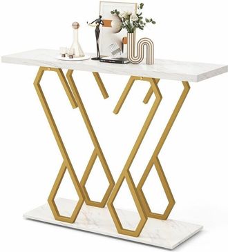 Costway Modern Console Table Faux Marble Narrow Entryway Hallway Table Accent Desk 100cm