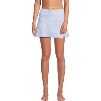 Lands End Tummy Control Skirt Swim Bottoms in Soft Cloud Blue Mini Stripe at Nordstrom, Size 16