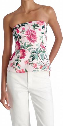 French Connection York Satin Christa Fleur Strapless Top In Pink Icing