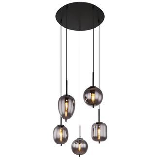Netlighting Blacky Cluster Pendant Matt Black Smoke Glass Shade 5x E14