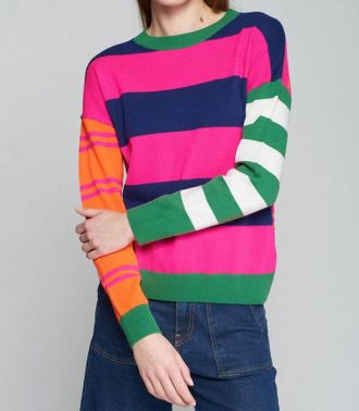 Vilagallo Knit Stripe Sweater In Beige Orange Pink