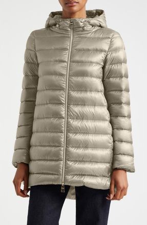 Herno Shiny Nylon Hooded Down Puffer Jacket in Chantilly at Nordstrom, Size 48