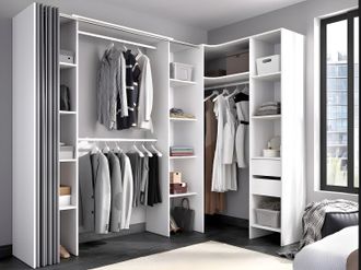 Vente-Unique Armadio guardaroba angolare allungabile L164/234 cm Bianco e Grigio - DORIAN