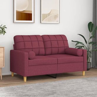 vidaXL Sof&aacute; De 2 Plazas Con Cojines Tela Rojo Tinto 120 Cm Vidaxl
