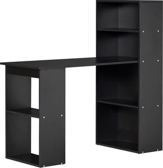 HOMCOM Scrivania Con Libreria In Legno A 6 Ripiani Portaoggetti Nero - Homcom