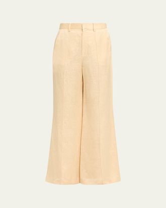 Rosie Assoulin Paneled Satin Jacquard Pintuck Flare Trousers