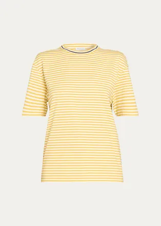 Brunello Cucinelli Monili Trim Striped Cotton T-Shirt