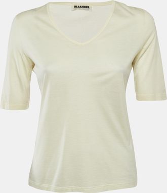 Jil Sander Cream Jersey V-Neck Top
