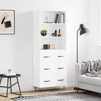 vidaXL Aparador Alto Madera Contrachapada Blanco 69,5x34x180 Cm Vidaxl