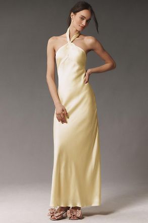BHLDN Selma Halter-Neck High-Shine Satin Maxi Dress