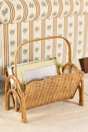 Anthropologie Ripple Rattan Magazine Basket with Handle