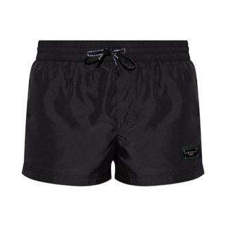 Dolce & Gabbana Beachwear, male, Black, Size: S Short Swim Boxer with Logo Plaque