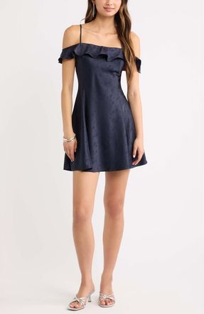 BP. Off the Shoulder Satin Minidress in Navy Night at Nordstrom, Size Xx-Small