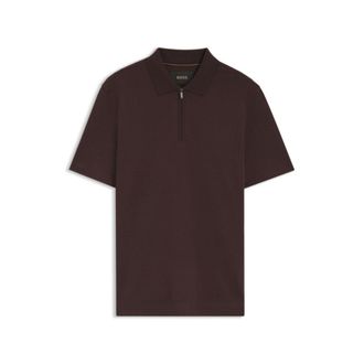BOSS Zipper-neck polo shirt in a cotton-silk blend
