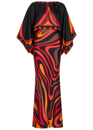 Pucci Printed Cape-effect Silk Maxi Dress - Orange - 44 (UK12 / M)