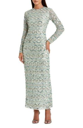 Mac Duggal Long sleeve Embellished Dress in Jade at Nordstrom, Size 12