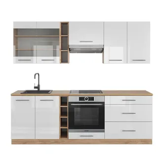 Vicco Mueble De Cocina Fame-line, Blanco Brillo Intenso/roble Dorado, 235 Cm, Et Roble, Vicco
