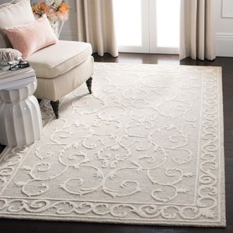 Safavieh Micro-Loop Hand Made Area rug, Light Grey / Ivory Traditional Style Non-Shedding
