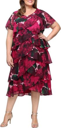 S.L. Fashions Floral Print Ruffled Chiffon Midi Dress in Pink Multi at Nordstrom, Size 22W