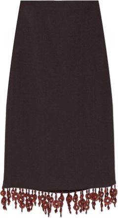 Tory Burch Embellished Crepe Skirt - Dames - Midirokken - Bruin - S - Polyester - Rokken